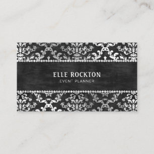 Carte De Visite Planificateur noir de minuit de mariage damassé d