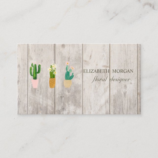 Carte De Visite Plante de cactus professionnelle à texture de bois (Devant)