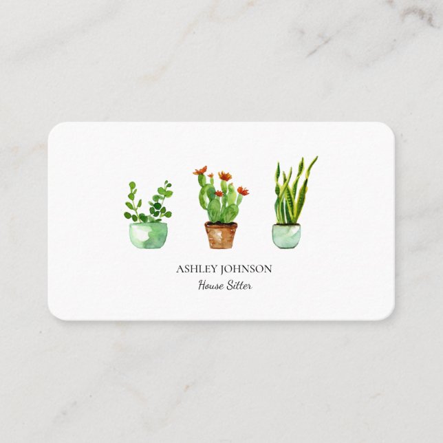 Carte De Visite Plante de la maison aquarelle | Home sitting Busin (Devant)