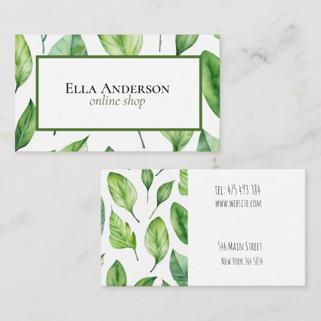 Carte De Visite plante feuille vert (Devant / Derrière)
