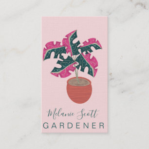 Carte De Visite Plante Monstera rose dessinée à la main