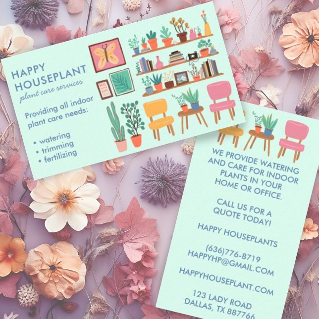 Carte De Visite Plante Sitter Houseplant Plante Watering Maison (Plant sitting housesitting houseplant care custom business card with cute illustration)