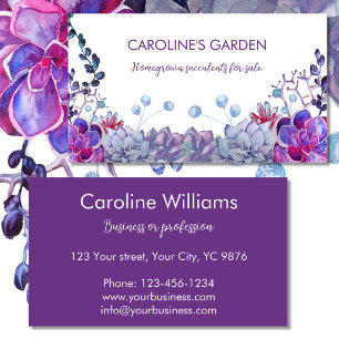 Carte De Visite Plantes succulentes élégantes à l'aquarelle bleu v