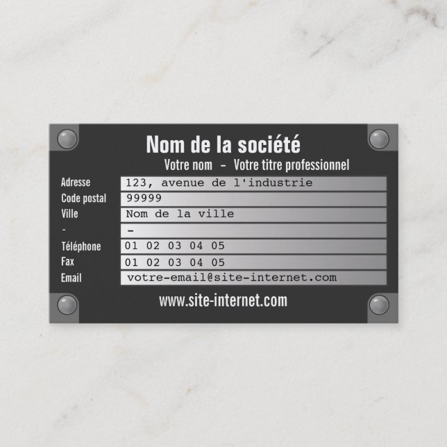 Carte De Visite plaque constructeur (Devant)