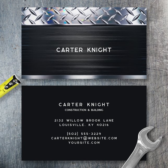 Carte De Visite Plaque de diamant industrielle en métal noir (Créateur téléchargé)