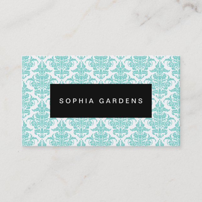 Carte De Visite Plaque de nom - Damask - Aqua (Devant)