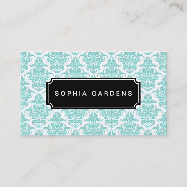 Carte De Visite Plaque de nom v3 - Damask - Aqua (Devant)