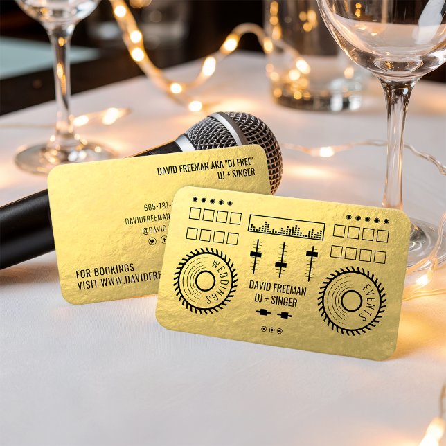 Carte De Visite Plaque dorée de luxe moderne noir dj musique tourn (Modern luxury gold foil black dj music turntable)