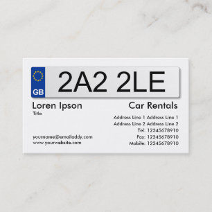 Carte De Visite Plaque minéralogique BRITANNIQUE - blanc