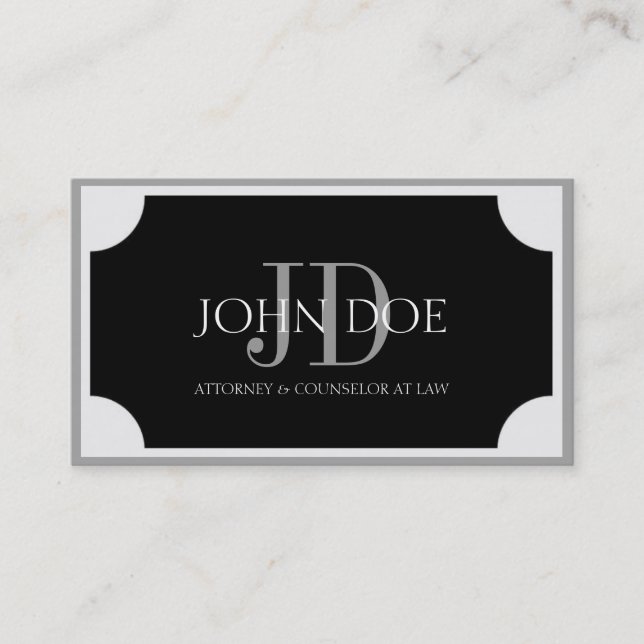 Carte De Visite Plaque noire de mandataire/frontière argentée (Devant)