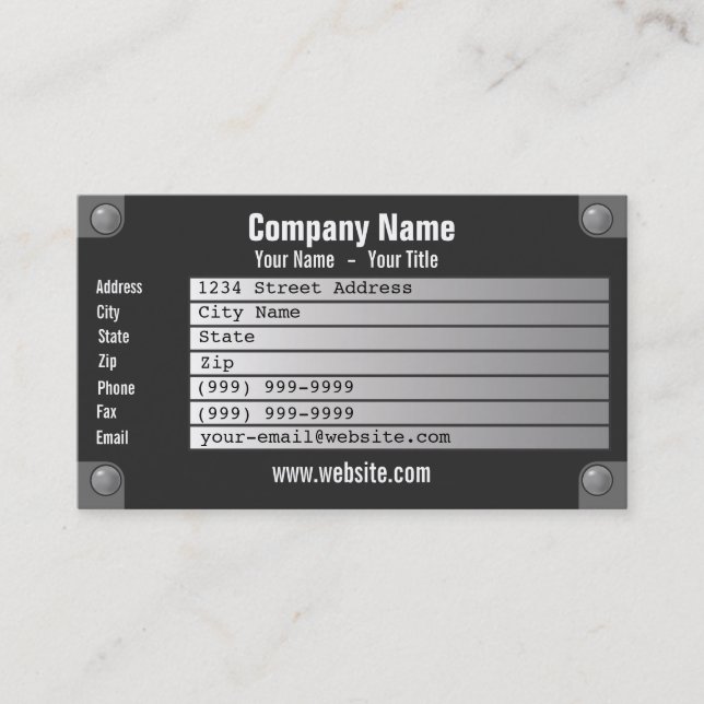 Carte De Visite plaque signalétique (Devant)
