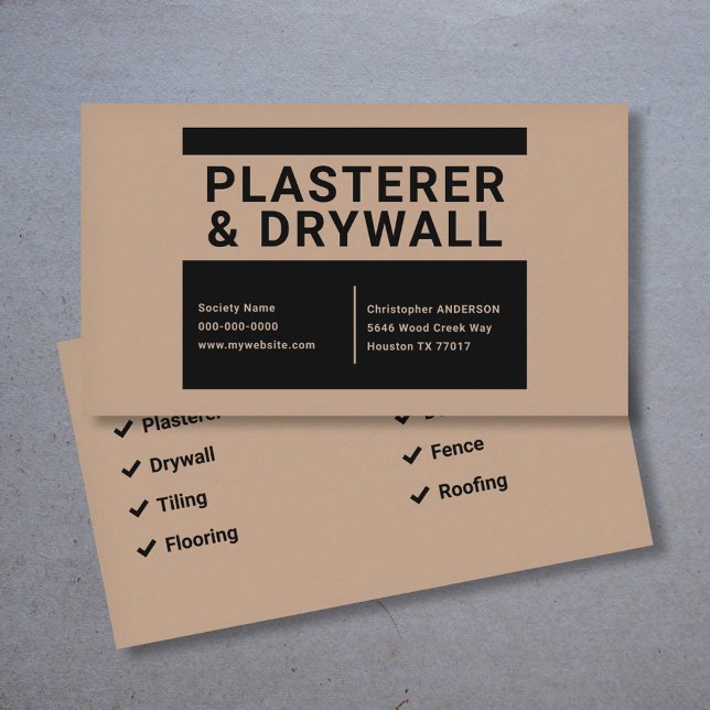 Carte De Visite Plasterer & Drywall - Noir & Brown (Plasterer & Drywall - Black & Brown Business Card)
