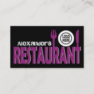 Carte De Visite Plate de couverts de restaurant violet noir blanc