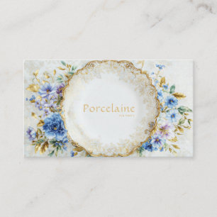 Carte De Visite Plate Orné Fleur Bleue de Style Victorien Luxueux 