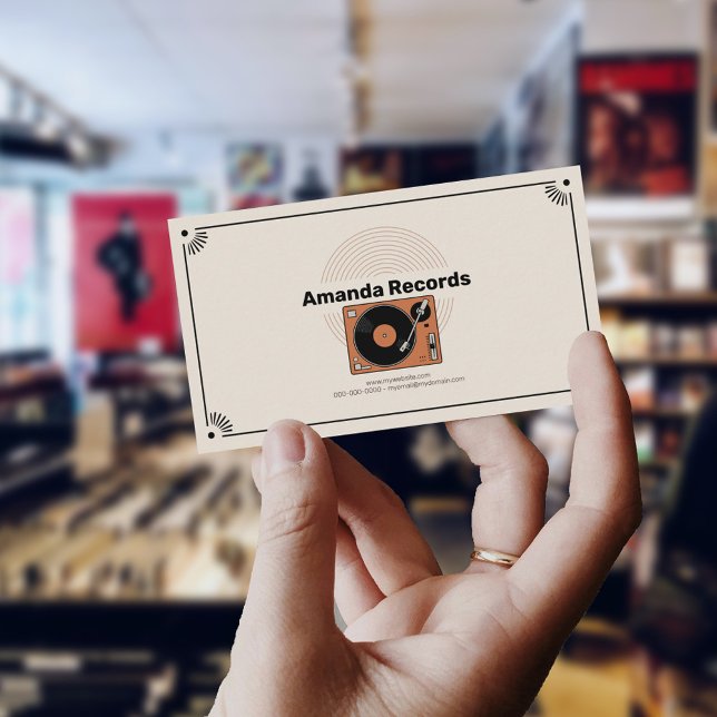 Carte De Visite Platine Vinyle Rétro (Retro Vinyl Turntable Business Card)