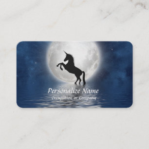 Carte De Visite Pleine lune mythique de silhouette Unicorn Océan
