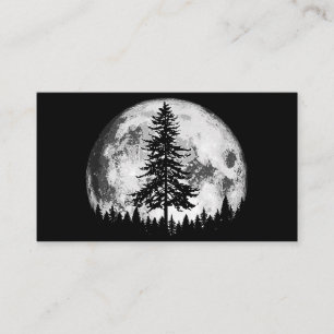 Carte De Visite Pleine lune rétro et minimaliste Arbre à pin Vinta