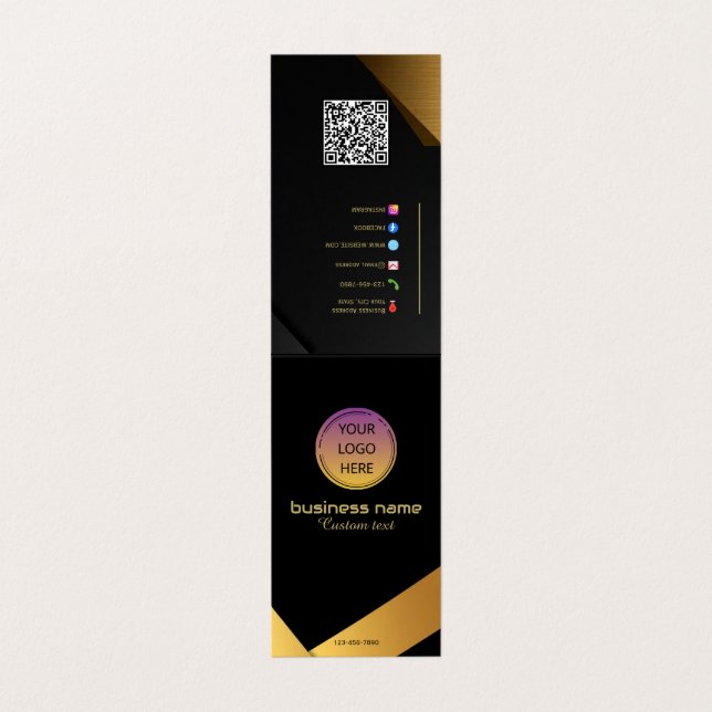 Carte de visite plié avec logo, Slogan et QR (Extérieur déplié)