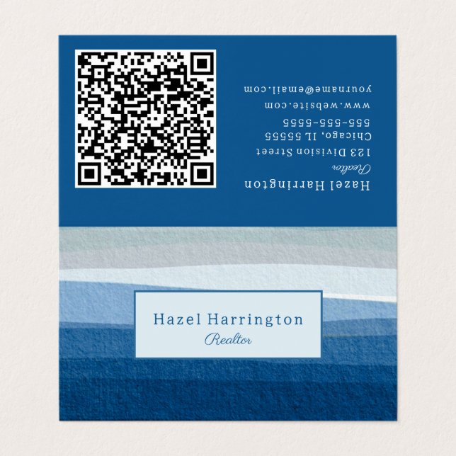 Carte de visite plié de code QR des vagues Abstrai (Extérieur déplié)