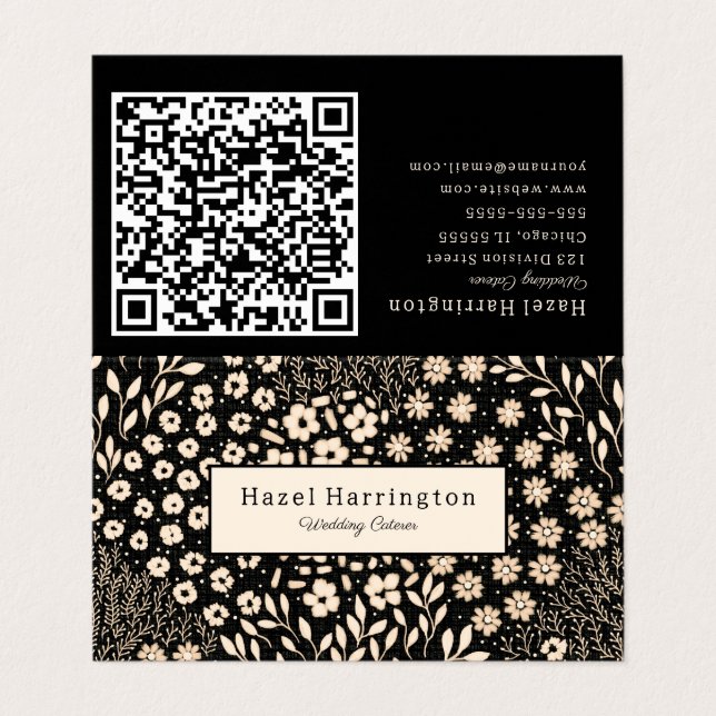 Carte de visite plié de code QR floral neutre (Extérieur déplié)