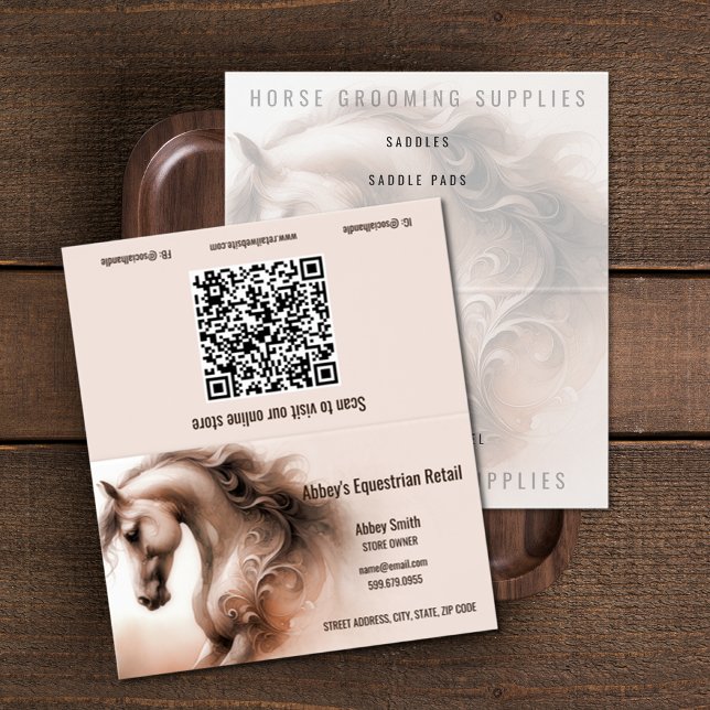 Carte de visite plié du code QR du cheval (Horse QR Code Folded Business Cards (unfolded))