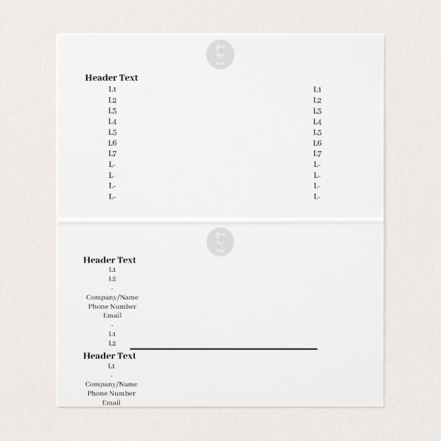 Carte de visite plié en tentes - Informations sur  (Intérieur déplié)