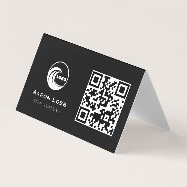 Carte de visite pliée au design moderne noir avec  (Devant)