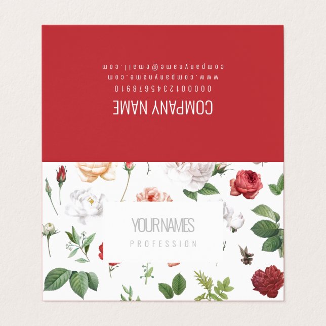 Carte de visite pliée: "FLEURS VINTAGES" (Extérieur déplié)