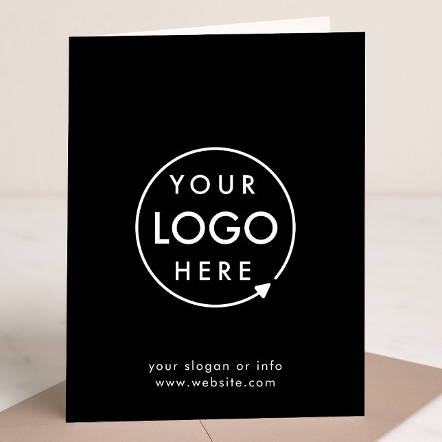 Carte de visite pliée | Logo Noir 13x19 cm Invitat (Modern sleek black business folded greeting card by Guava - elegant, professional, and customizable)
