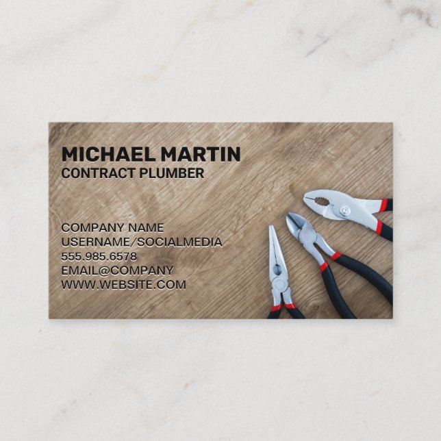 Carte De Visite Pliers sur table en bois (Devant)