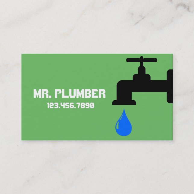 Carte De Visite Plomberie moderne vert Plomber Faucet Eau (Devant)