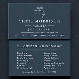 Carte De Visite Plomberie Plombier Minimaliste Bleu Argent
