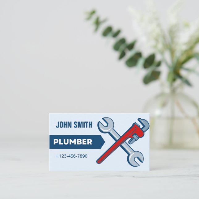 Carte De Visite Plombier Moderne Bleu (Debout devant)