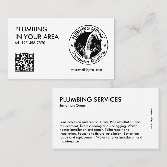 Carte De Visite Plombier QR (Devant / Derrière)
