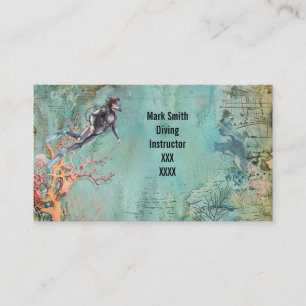 Carte De Visite Plongeur en scaphandre plongeant sous l'eau 
