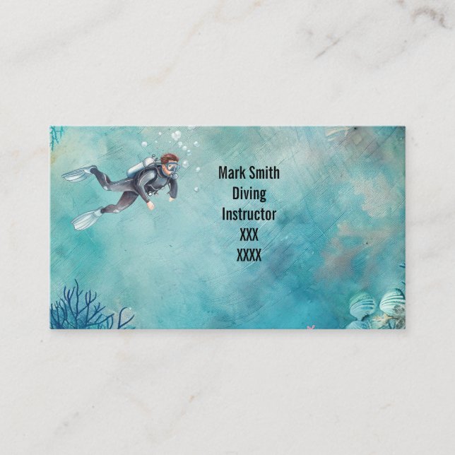 Carte De Visite Plongeur sous-marin plongeant sous l'eau (Devant)