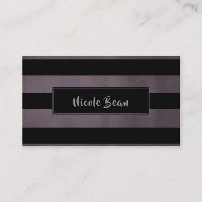 Carte De Visite Plum foncé Mauve & Bandes noires Chic Glam moderne (Devant)