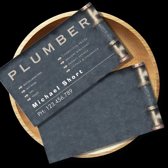 Carte De Visite Plumber Business Card with Pipe DetaiI (Créateur téléchargé)