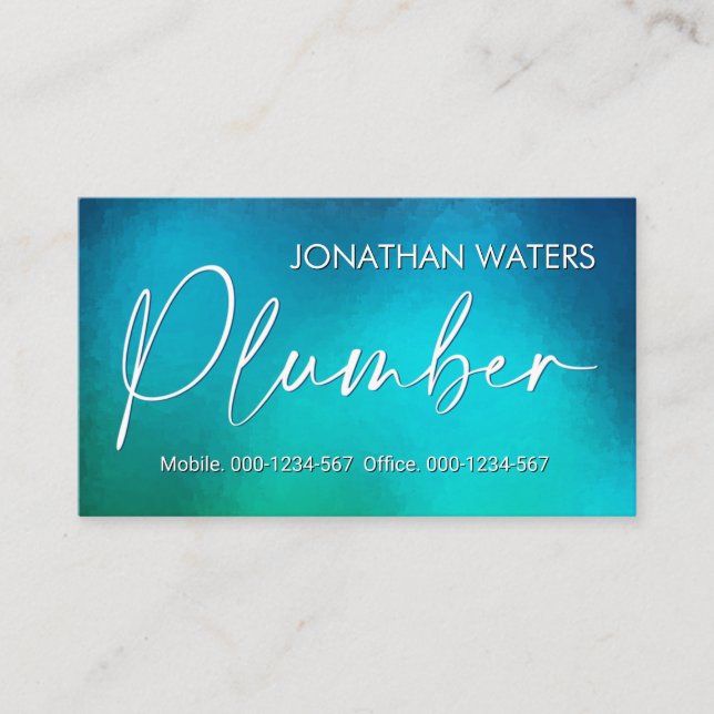 Carte De Visite Plumber Signage In Blue Water Grunge (Devant)