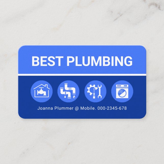 Carte De Visite Plumbing Icons On Blue Shade Layers (Devant)