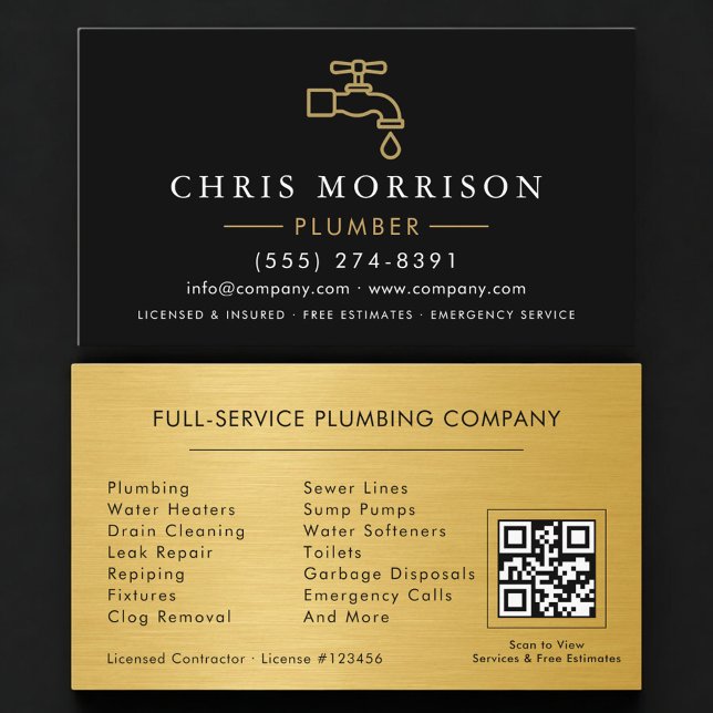 Carte De Visite Plumbing Service Plumber QR Code (Créateur téléchargé)