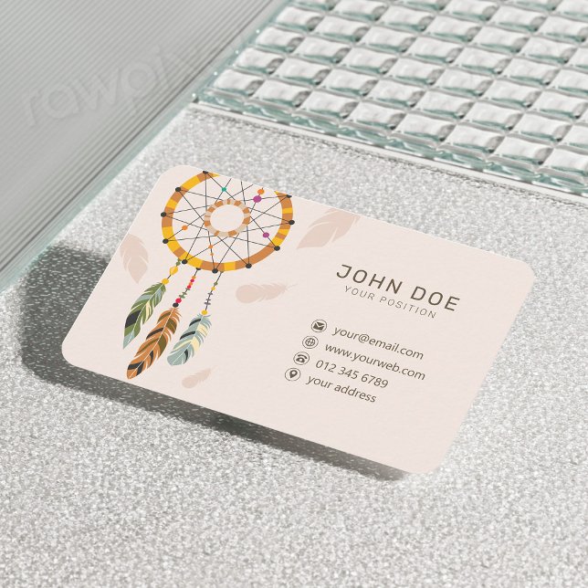 Carte De Visite Plume Dream Catcher Native QR Code Monogramme (Créateur téléchargé)