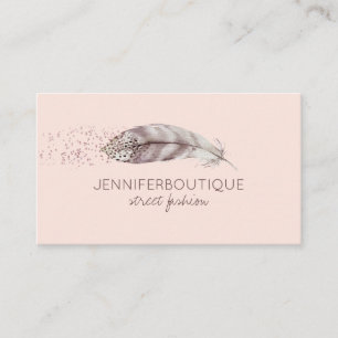 Carte De Visite Plume rose poudré scintillant Bohème Féminin