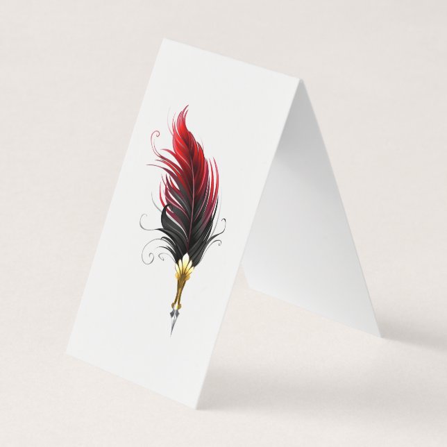 Carte De Visite Plume rouge avec pointe en or (Devant)