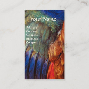 CARTE DE VISITE PLUMES D'AILE D'UN ROLLER  SUR PARCHEMIN ANCIEN