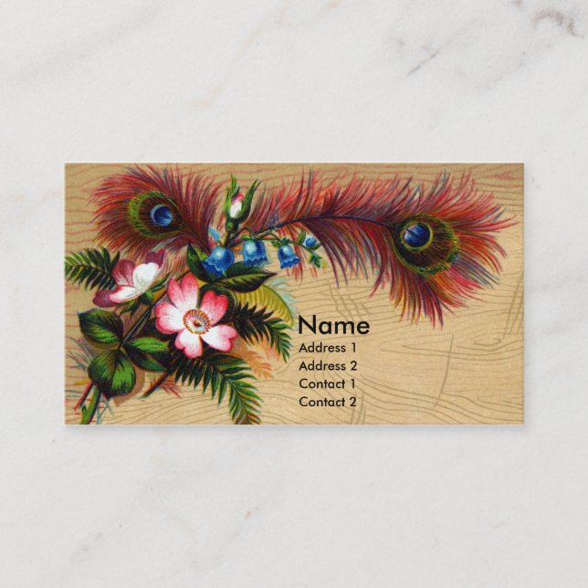 Carte De Visite Plumes, fleurs et fougères (Devant)