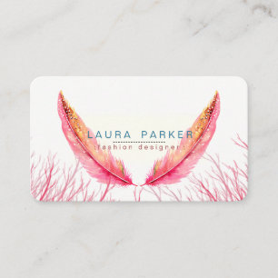 Carte De Visite Plumes roses Aquarelle Boho Girly Chic