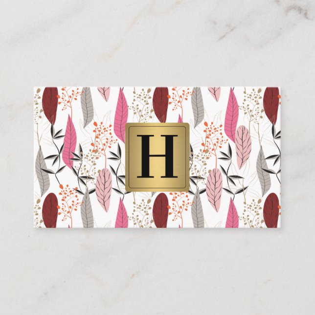 Carte De Visite Plumes style Boho Motif | Monogramme (Devant)
