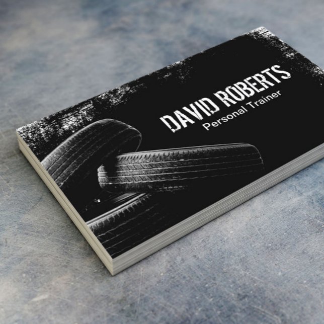 Carte De Visite Pneu de fitness grunge noir professionnel (Créateur téléchargé)