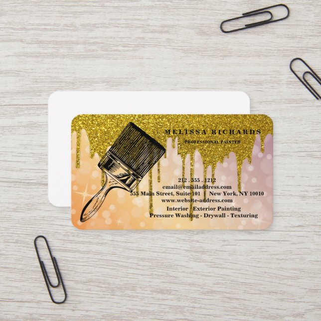 Carte De Visite Poche en or pour peintre (Devant/Arrière en situation)